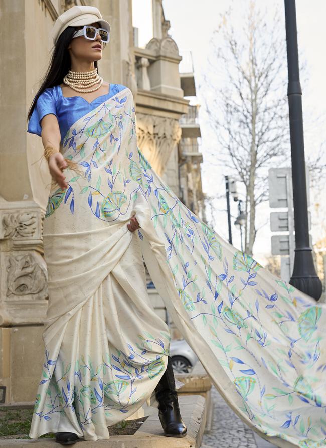 Sattin Crepe Multi Colour Party Wear Digital Printed Saree